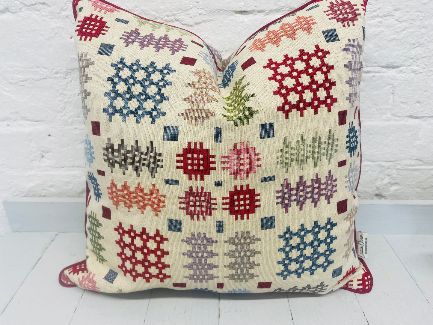 Piped Welsh Blanket style  Cushion- Square Cushion