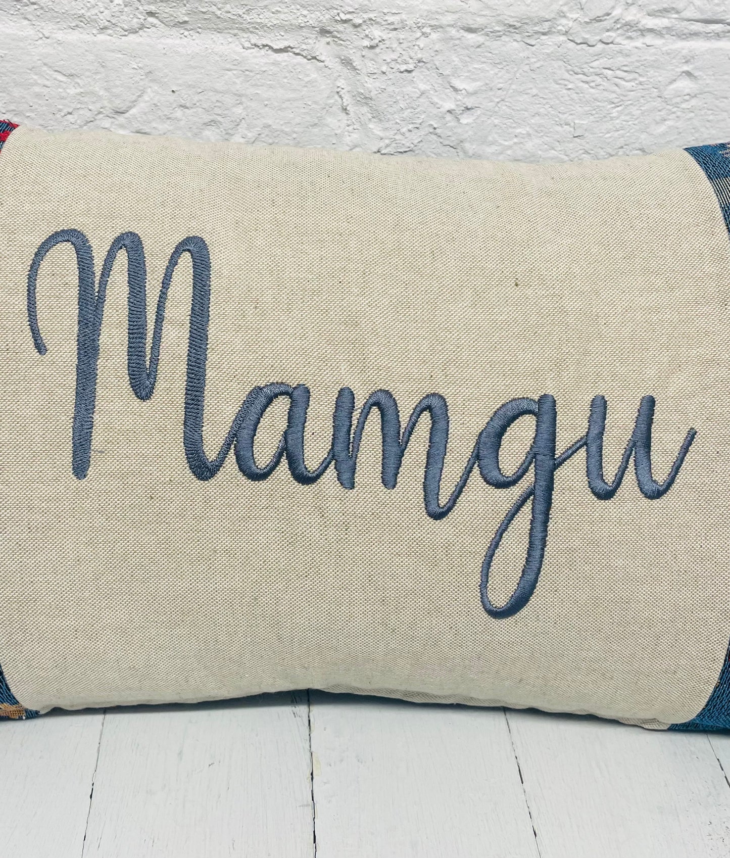 Mamgu Welsh Blanket style long Cushion- Square Cwtch Panel Cushion