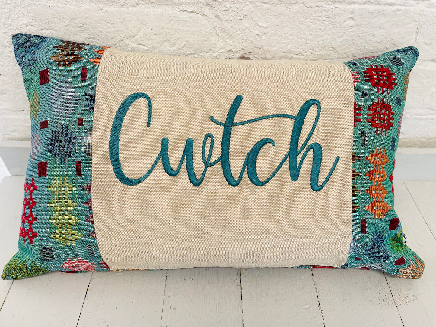 welsh Blanket style cwtch Cushion-Long Cwtch Panel Cushion