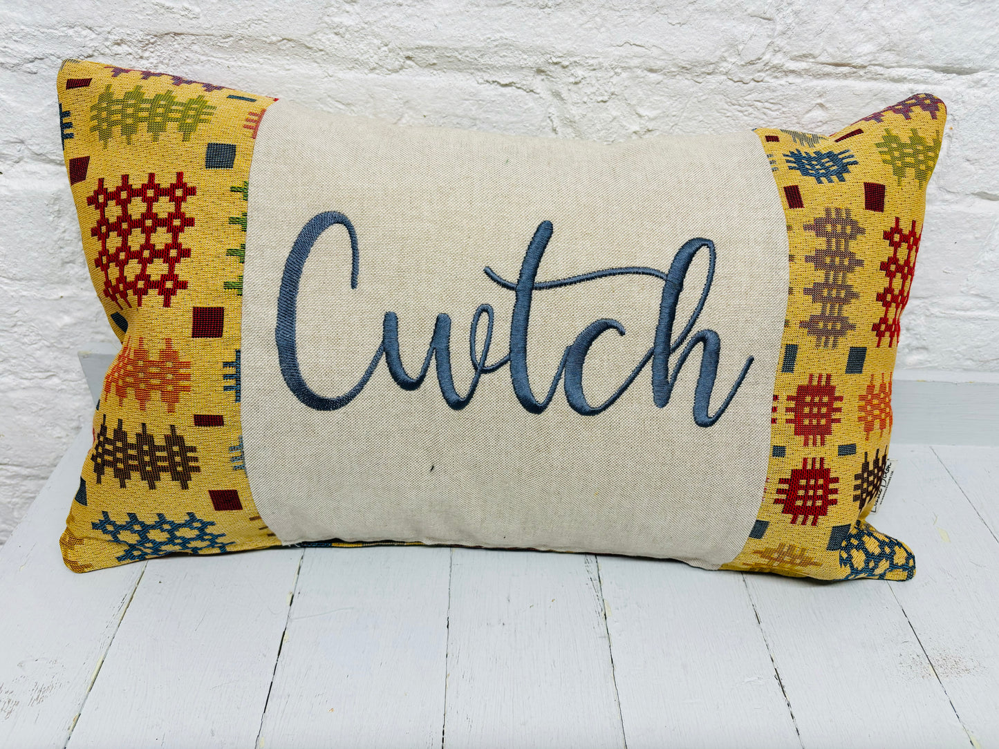 welsh Blanket style cwtch Cushion-Long Cwtch Panel Cushion