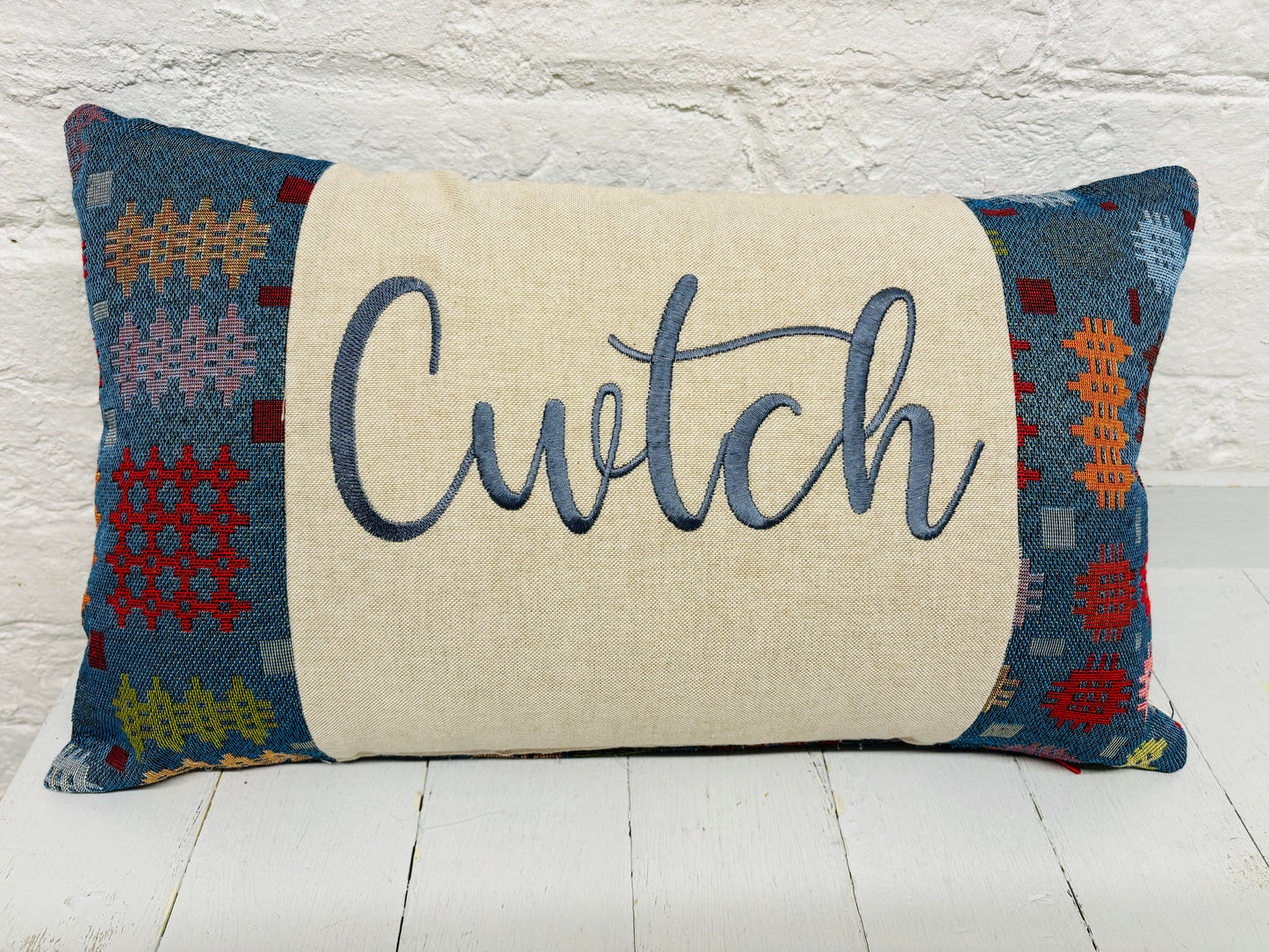 welsh Blanket style cwtch Cushion-Long Cwtch Panel Cushion