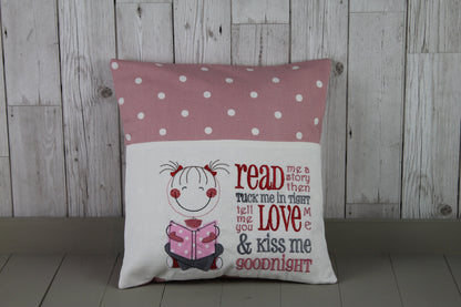 Book Cushion-Children's Reading Pillow~Personalised Cushion with Pocket-Cute little Girl reading Pillow~Book Lovers Gift~Travel Pillow-