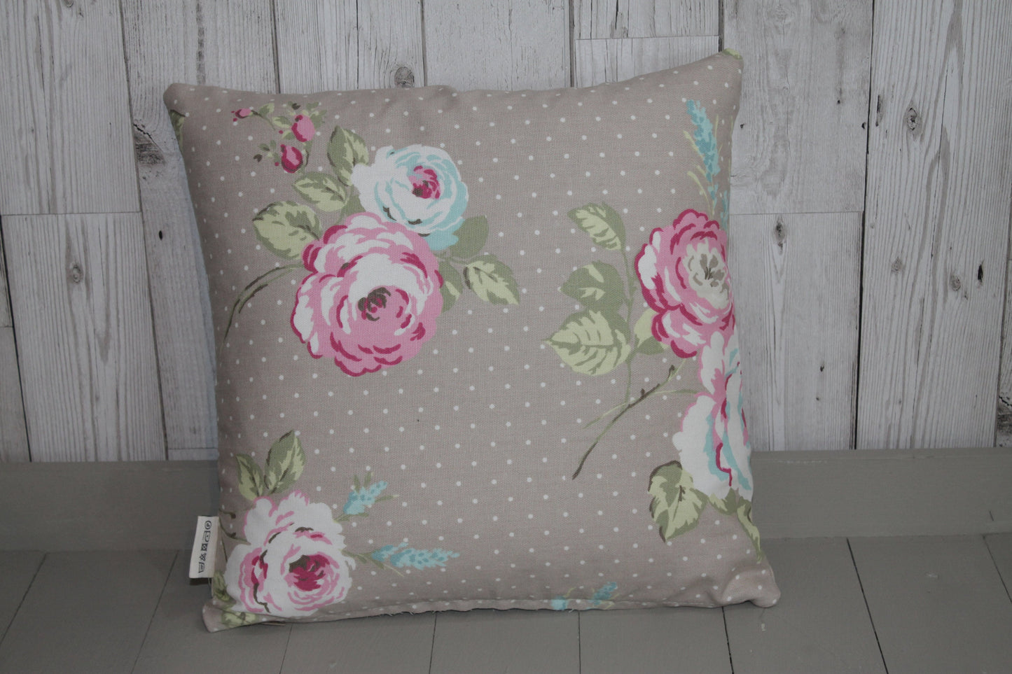 Taupe Floral Cushion 16" Square Rose Cushion -Shabby Chic-cottage chic-Decorative pillow - Scatter Cushion-double sided.