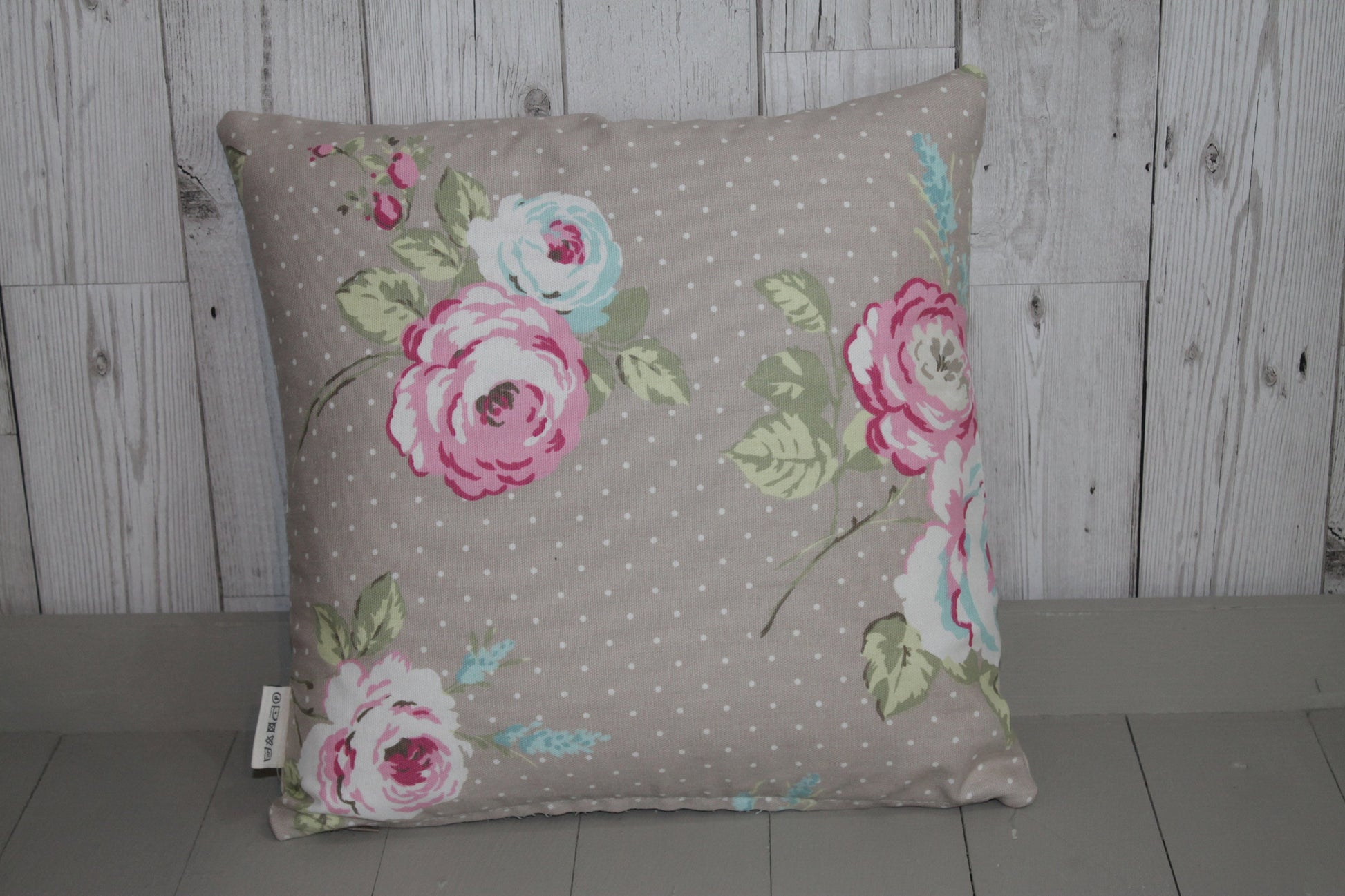 Taupe Floral Cushion 16" Square Rose Cushion -Shabby Chic-cottage chic-Decorative pillow - Scatter Cushion-double sided.