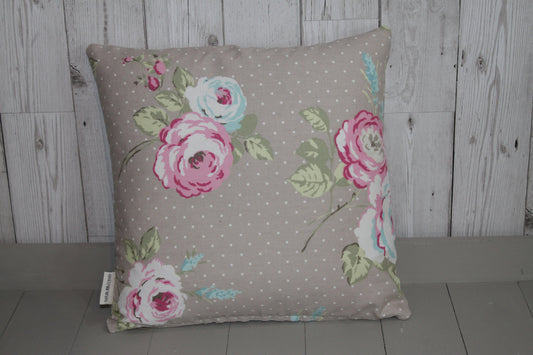 Taupe Floral Cushion 14" square Rose Cushion -Shabby Chic-cottage chic-Decorative pillow - Scatter Cushion- Double sided- cushion-