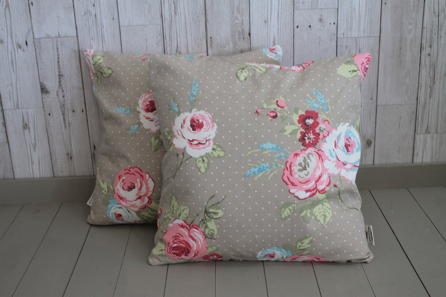 Taupe Floral Cushion 16" Square Rose Cushion -Shabby Chic-cottage chic-Decorative pillow - Scatter Cushion-double sided.