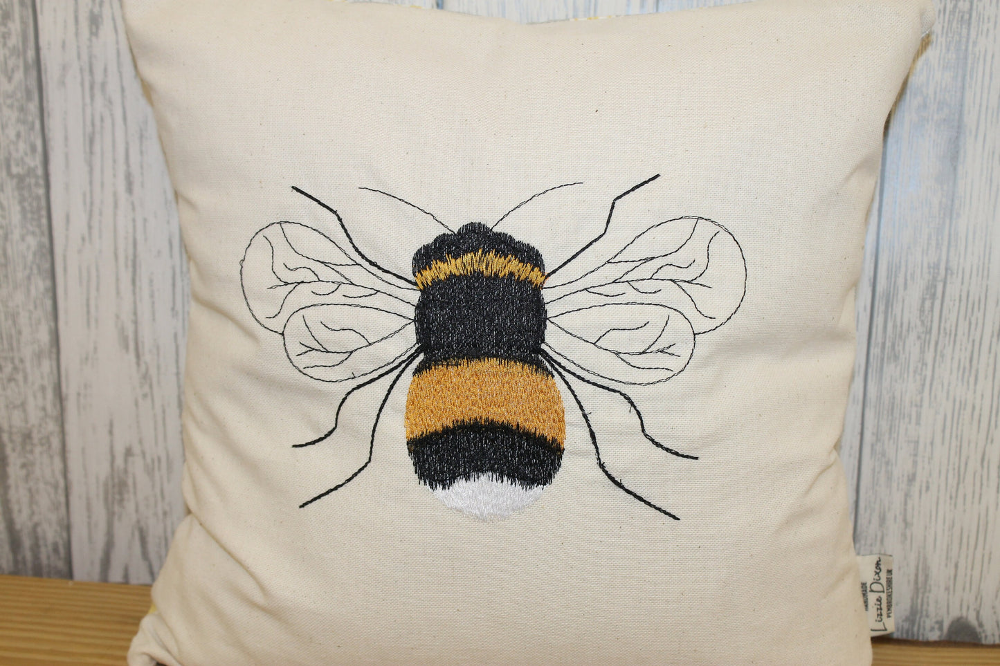 Bumble Bee Cushion- 16" Square Bumble Bee Cushion Embroidered Bee Cushion Cover- scatter pillow-Bumble Bee Cream Linen Pillow,