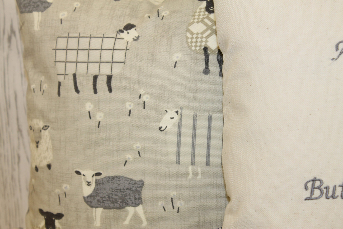 Sheep in woolly jumpers -16" cushion cover Any one can Cuddle but only the Welsh can Cwtch Cushion-Handmade welsh gifts-Grey and Cream