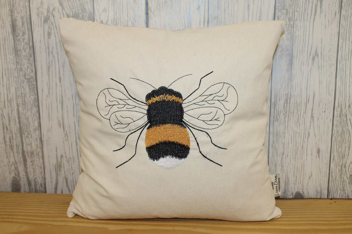 Bumble Bee Cushion- 16" Square Bumble Bee Cushion Embroidered Bee Cushion Cover- scatter pillow-Bumble Bee Cream Linen Pillow,