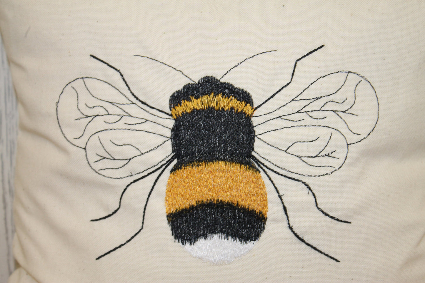 Bumble Bee Cushion- 16" Square Bumble Bee Cushion Embroidered Bee Cushion Cover- scatter pillow-Bumble Bee Cream Linen Pillow,