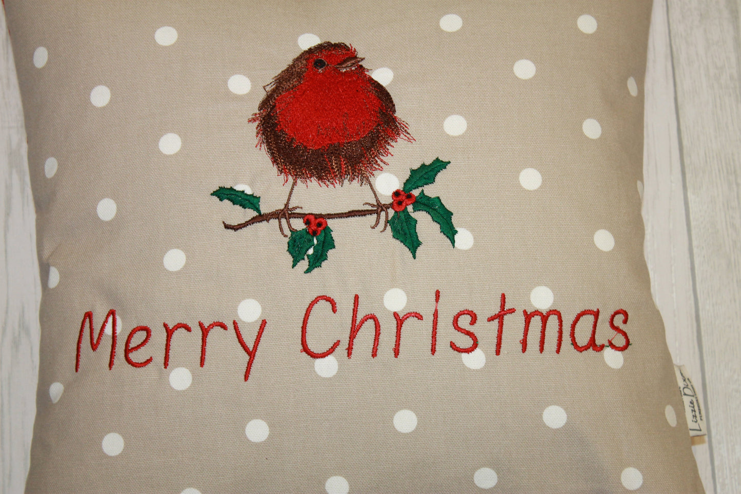 16"Christmas Robin Cushion - 16 " Merry Christmas - Welsh Christmas Cushion -decorative pillow with embroidered fluffy Robin