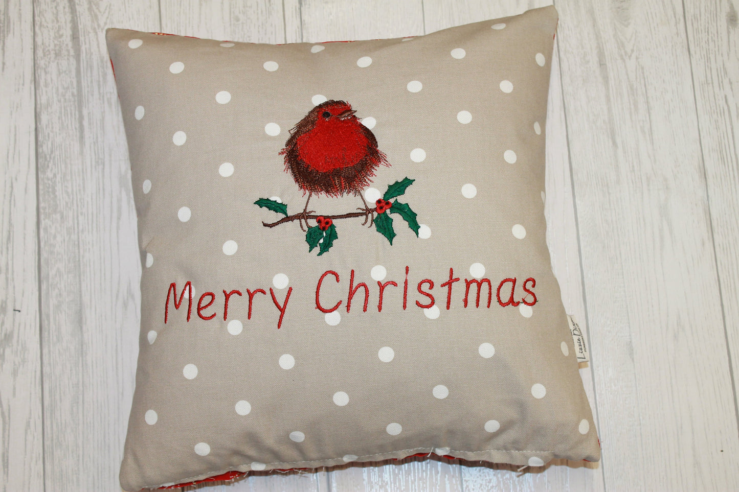 16"Christmas Robin Cushion - 16 " Merry Christmas - Welsh Christmas Cushion -decorative pillow with embroidered fluffy Robin