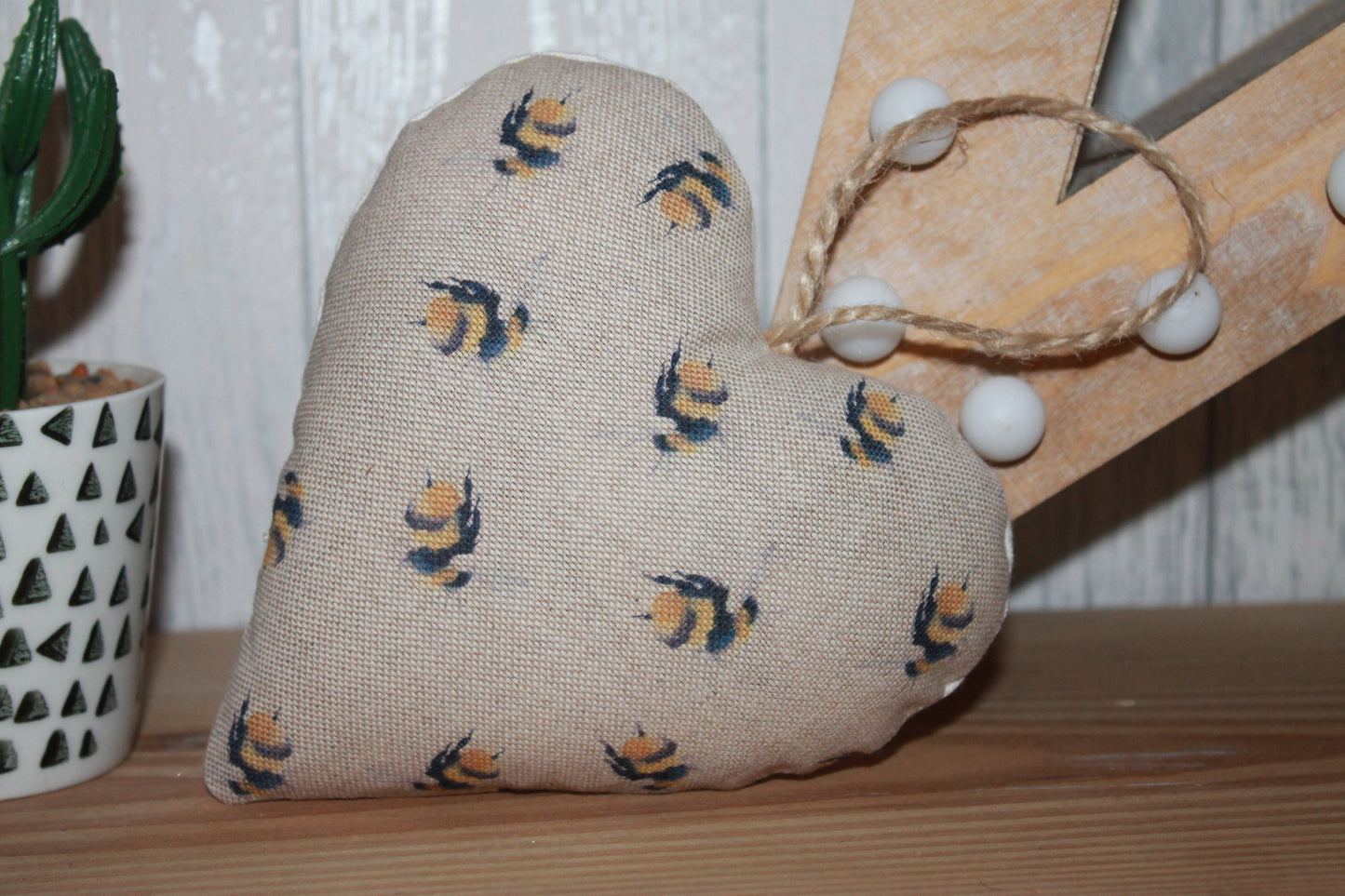 Honey Bee Hanging Heart Fabric Bumble Bee Heart. Love Bees -Bee Hanging Heart Lavender hanging Heart. Embroidered Bee Heart, Stuffed Heart