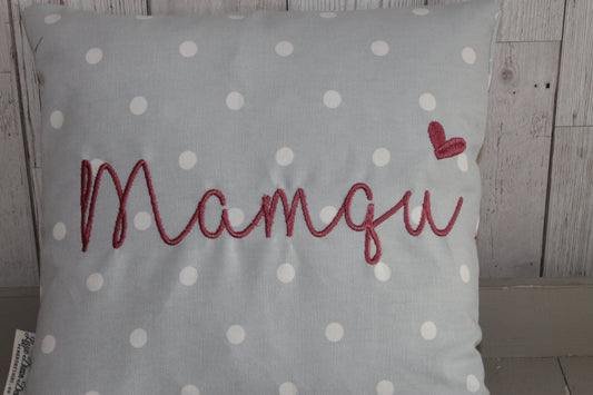 Mother's Day Gift -16"Mother's Day Cushion - Gift for Mum.-Gift for Mamgu - Personalised Mothers Gift -Pale Blue Dotty and Floral