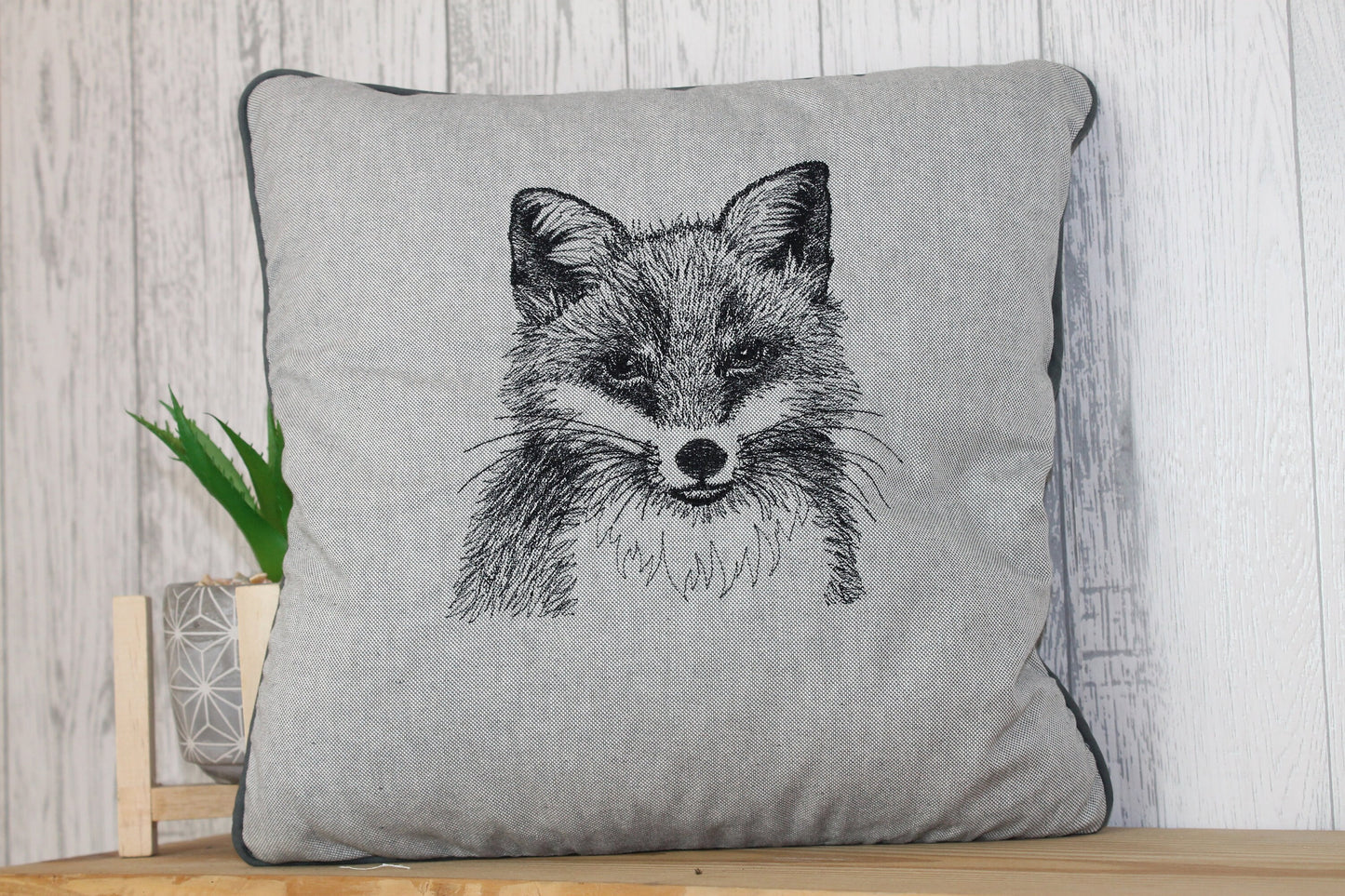 Fox Head Cushion, 14"Grey Cushion, Fox Cushion, British Wildlife collection- Piped Cushion- double sided-Cushion- cushion cover-Embroidered