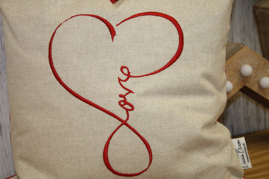 Love Cushion, Taupe and Red . 14" Square Love Pillow,Cuddle Cushion, Handmade Welsh Gift, Valentines gift for her or him, love gift