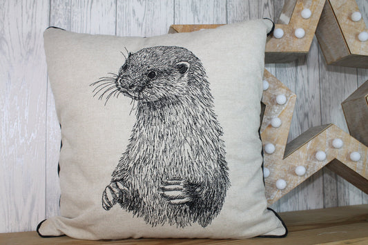 Otter Cushion, 14" Cream Piped Cushion British Wildlife Cushion. Cushion Cover-Double Sided -Mother's Day