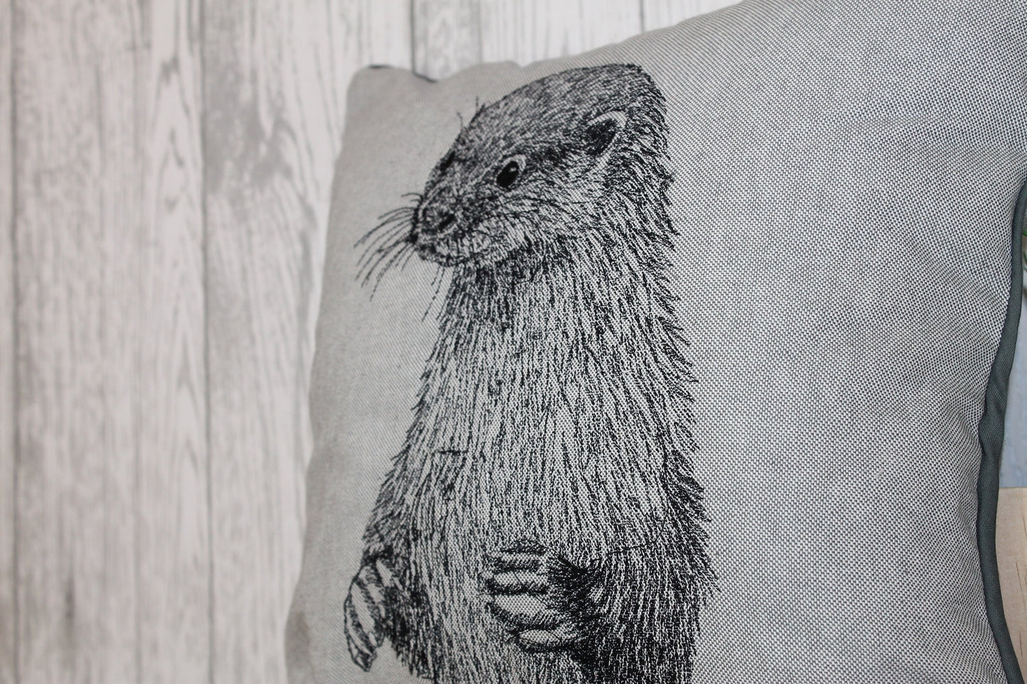 Otter Cushion, 14" Cream Piped Cushion British Wildlife Cushion. Cushion Cover-Double Sided -Mother's Day