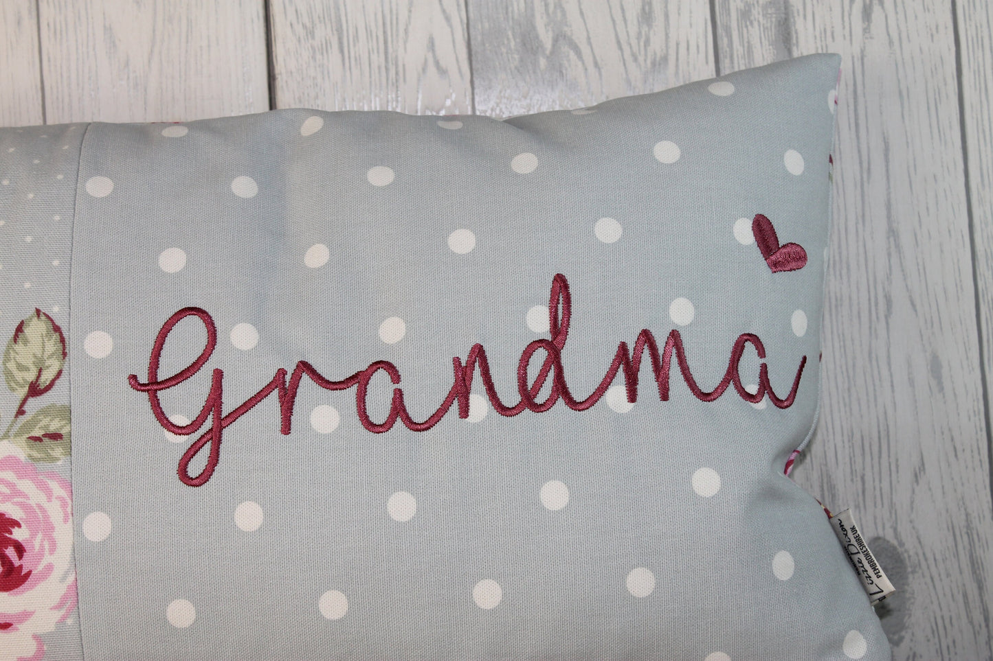 Mother's Day Gift, Personalised Cushion, Gift for Mum. Gift for Mamgu, Grandma-Personalised Mothers Gift -Pale Blue Dotty and pretty Floral