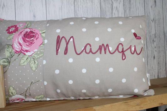 Mother's Day Gift, Personalised Cushion, Gift for Mum. Gift for Mamgu, Grandma-Personalised Mothers Gift -Taupe Dotty and pretty Floral