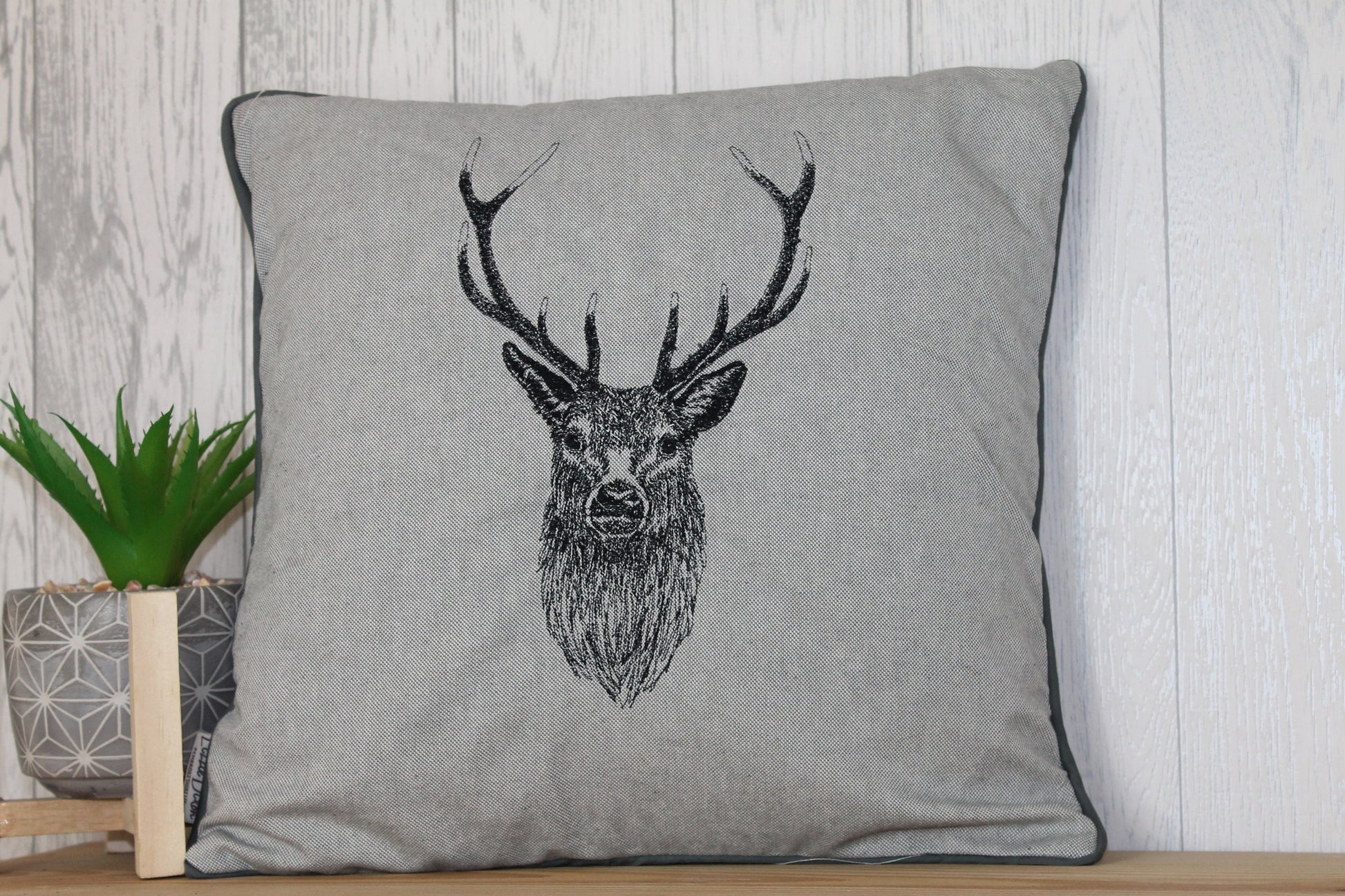 Stags Head Cushion,14" Grey Cushion, Stag Cushion, Wildlife collection-Piped cushion-double sided-cushion cover