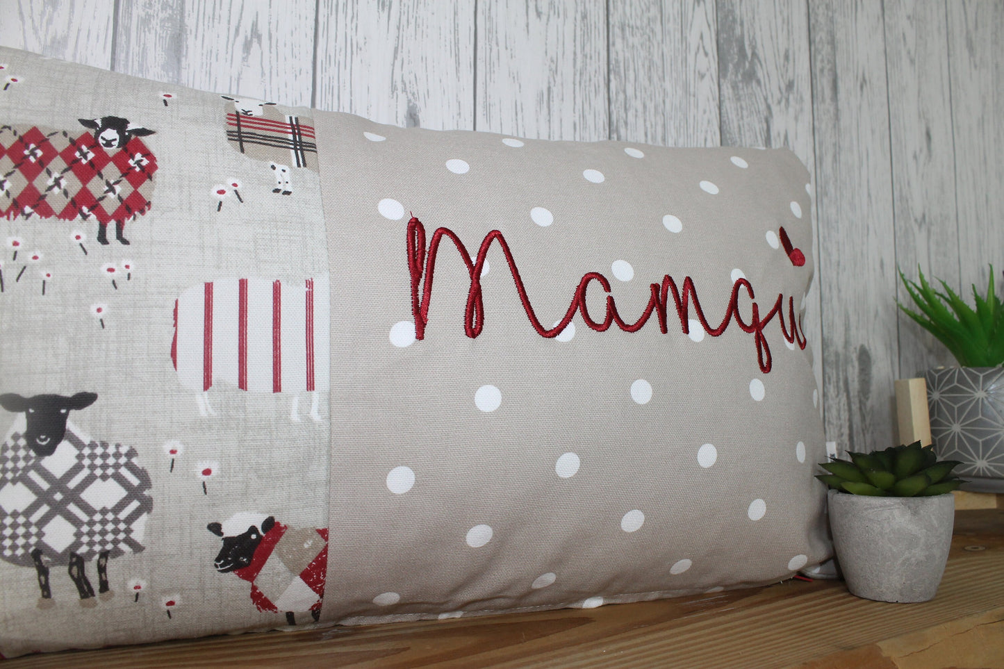 Mother's Day Gift, Personalised Cushion, Gift for Mum. Gift for Mamgu, Grandma - Personalised Mothers Gift -Red Sheep