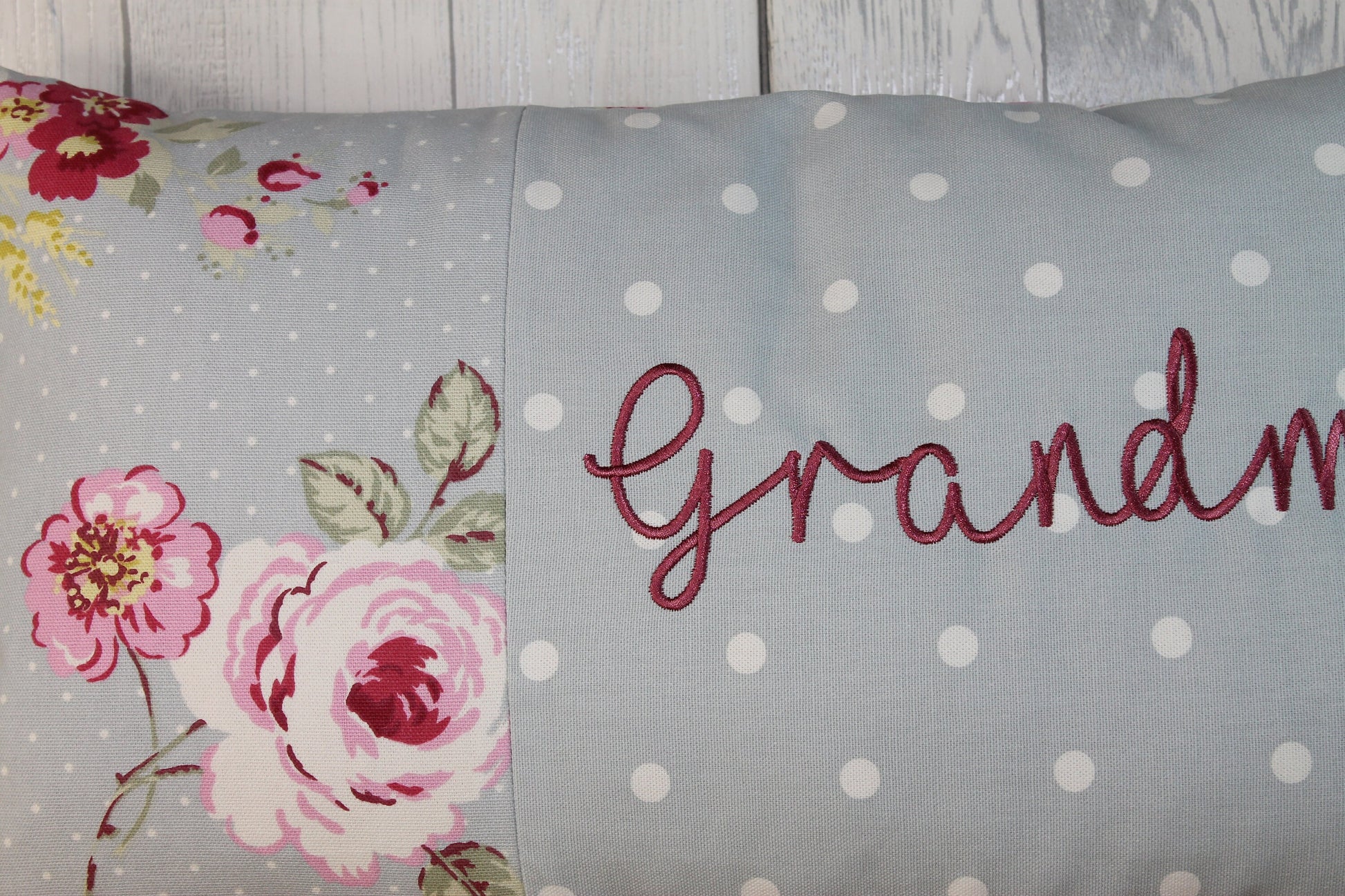 Mother's Day Gift, Personalised Cushion, Gift for Mum. Gift for Mamgu, Grandma-Personalised Mothers Gift -Pale Blue Dotty and pretty Floral