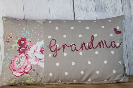 Mother's Day Gift, Personalised Cushion, Gift for Mum. Gift for Mamgu, Grandma-Personalised Mothers Gift -Taupe Dotty and pretty Floral