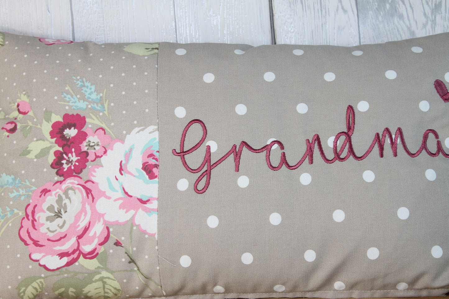 Mother's Day Gift, Personalised Cushion, Gift for Mum. Gift for Mamgu, Grandma-Personalised Mothers Gift -Taupe Dotty and pretty Floral