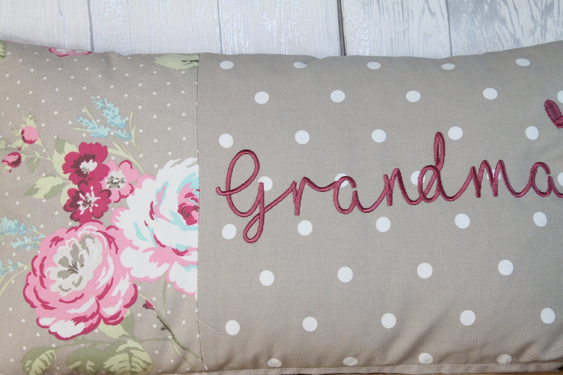 Mother's Day Gift, Personalised Cushion, Gift for Mum. Gift for Mamgu, Grandma-Personalised Mothers Gift -Taupe Dotty and pretty Floral