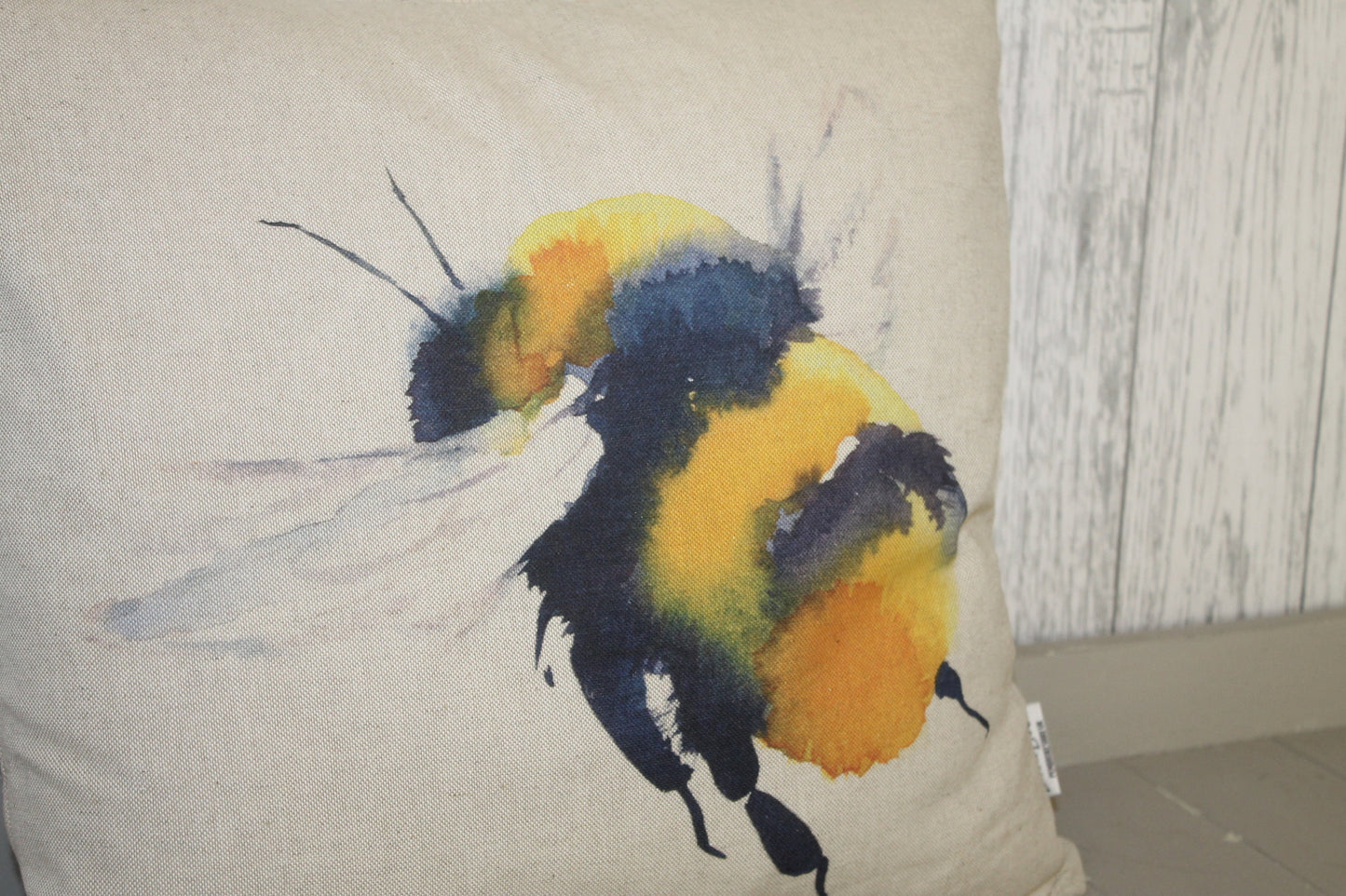 Bumble Bee Cushion- 18" Square Bumble Bee Cushion Embroidered Bee Cushion -Printed bee on a natural beige colour fabric