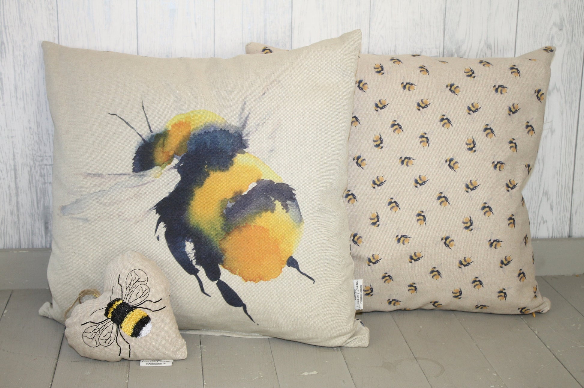 Bumble Bee Cushion- 18" Square Bumble Bee Cushion Embroidered Bee Cushion -Printed bee on a natural beige colour fabric