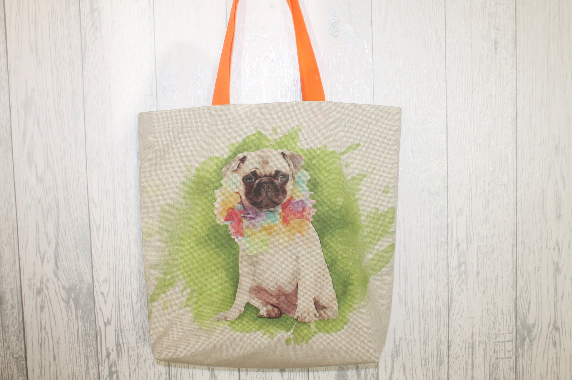 Party Pug Fabric Tote bag- Pug Shoulder tote bag-