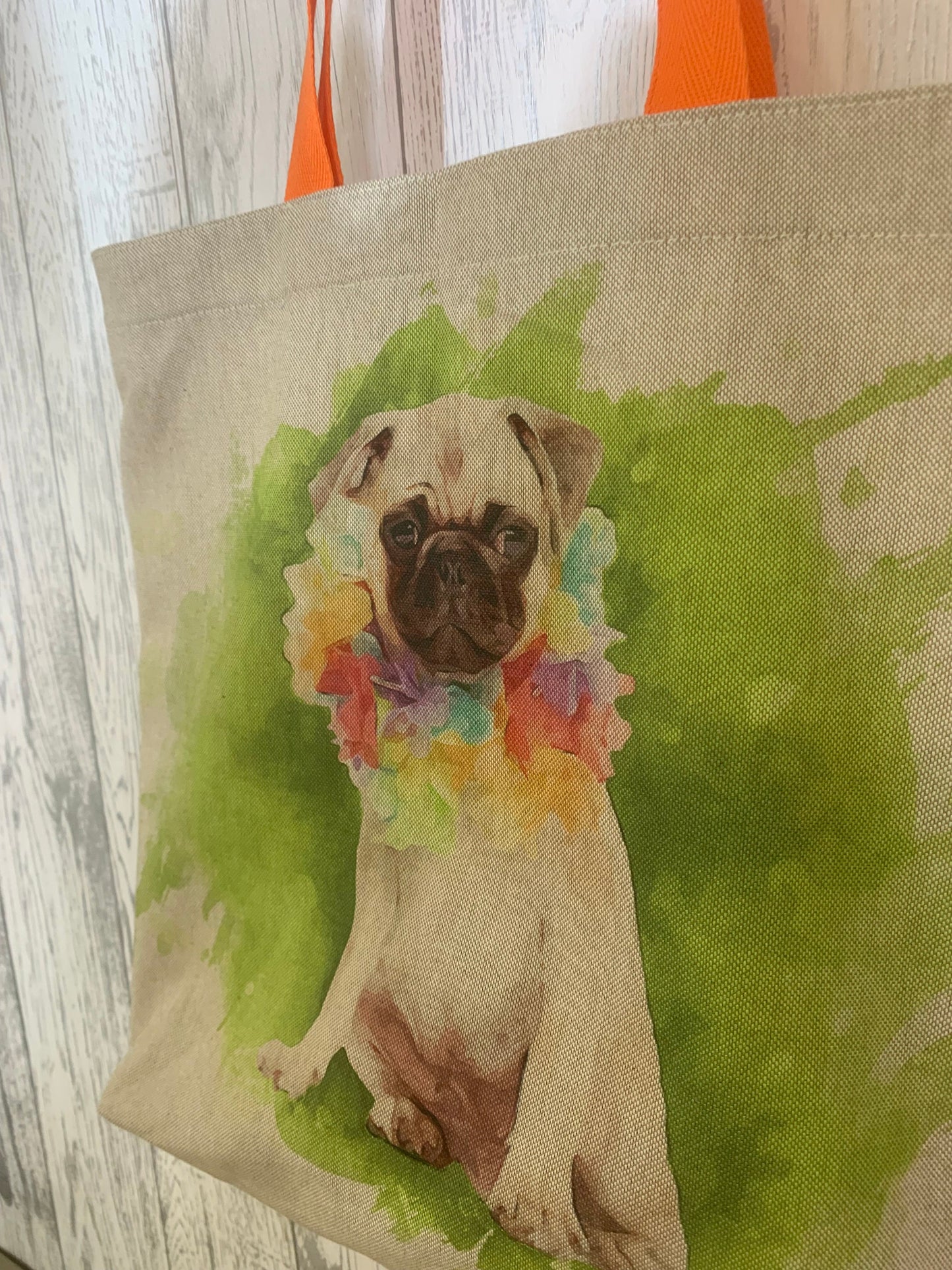 Party Pug Fabric Tote bag- Pug Shoulder tote bag-