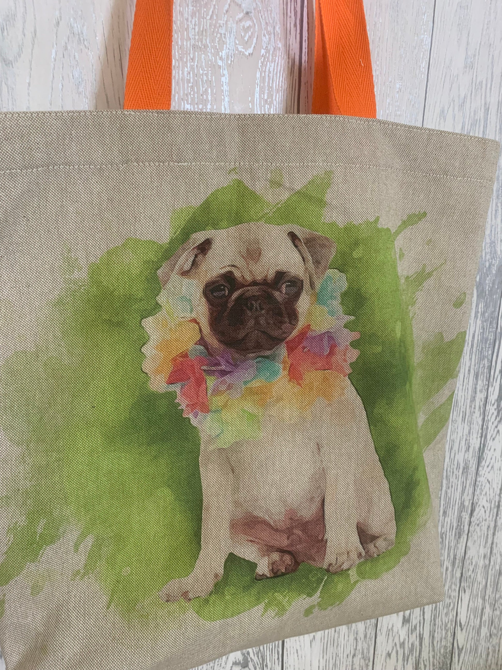 Party Pug Fabric Tote bag- Pug Shoulder tote bag-