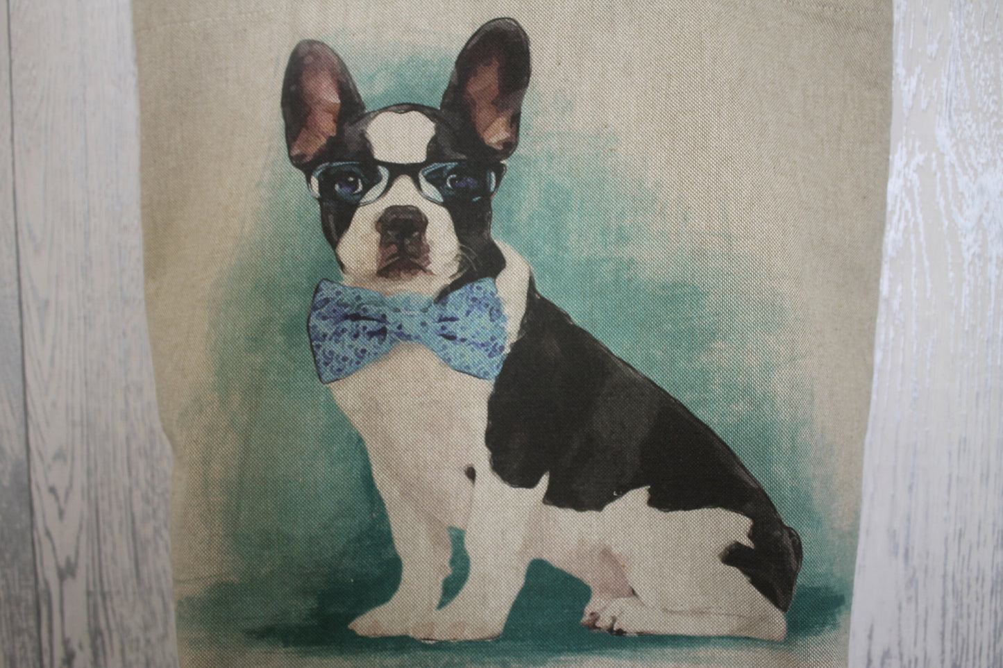 French Bulldog Cushion- 18" Square- Novelty French bulldog wearing glasses Cushion -Printed frenchie cushion