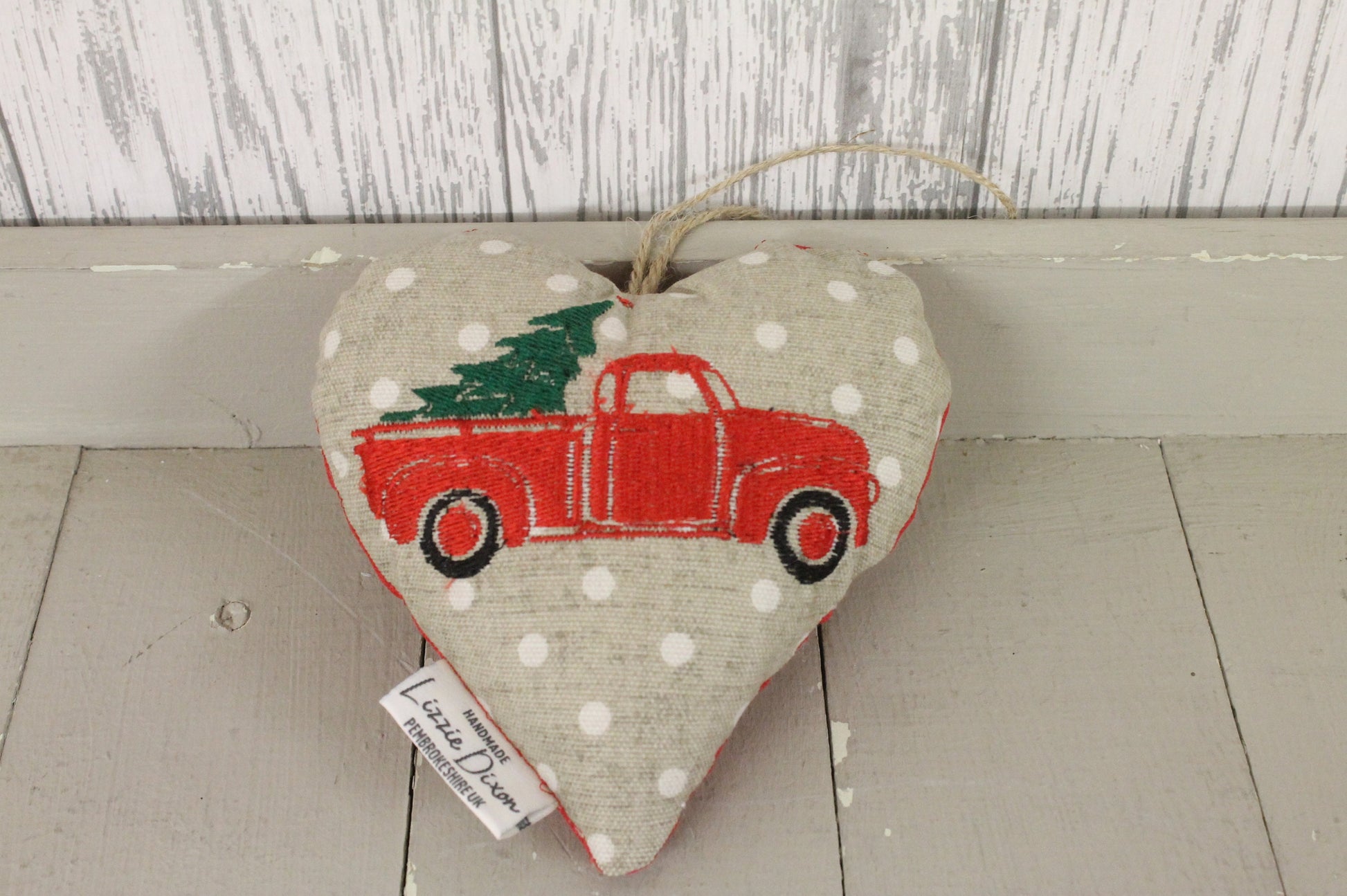 Christmas Truck with tree Hanging Heart-Festive r hanging heart- Festive heart decoration-Christmas decorative Hanging Ornament