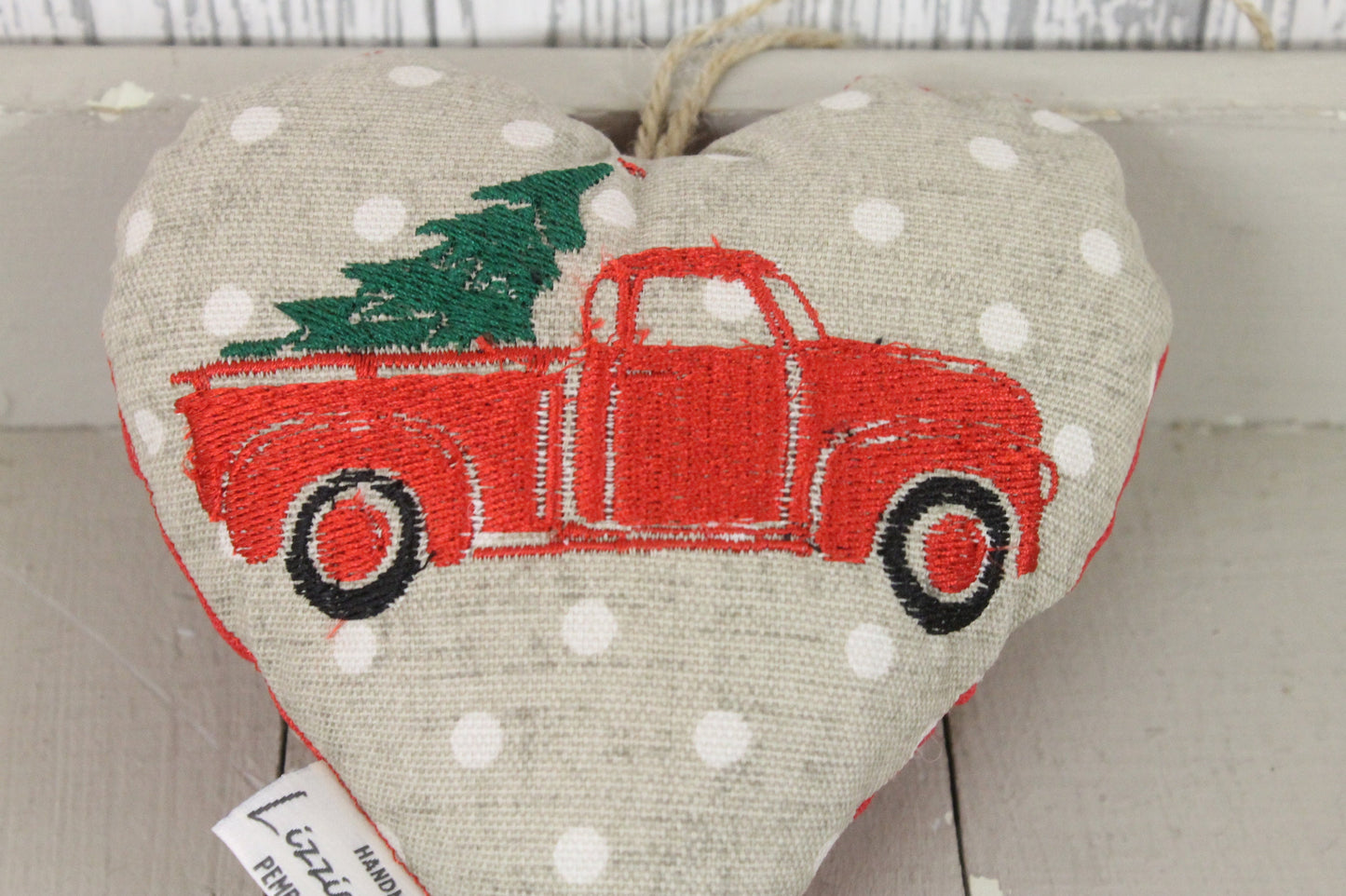 Christmas Truck with tree Hanging Heart-Festive r hanging heart- Festive heart decoration-Christmas decorative Hanging Ornament