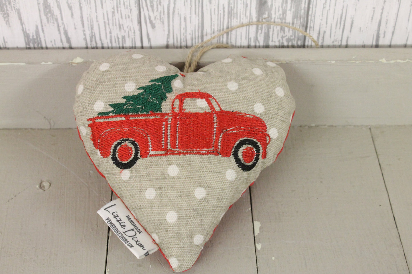 Christmas Truck with tree Hanging Heart-Festive r hanging heart- Festive heart decoration-Christmas decorative Hanging Ornament