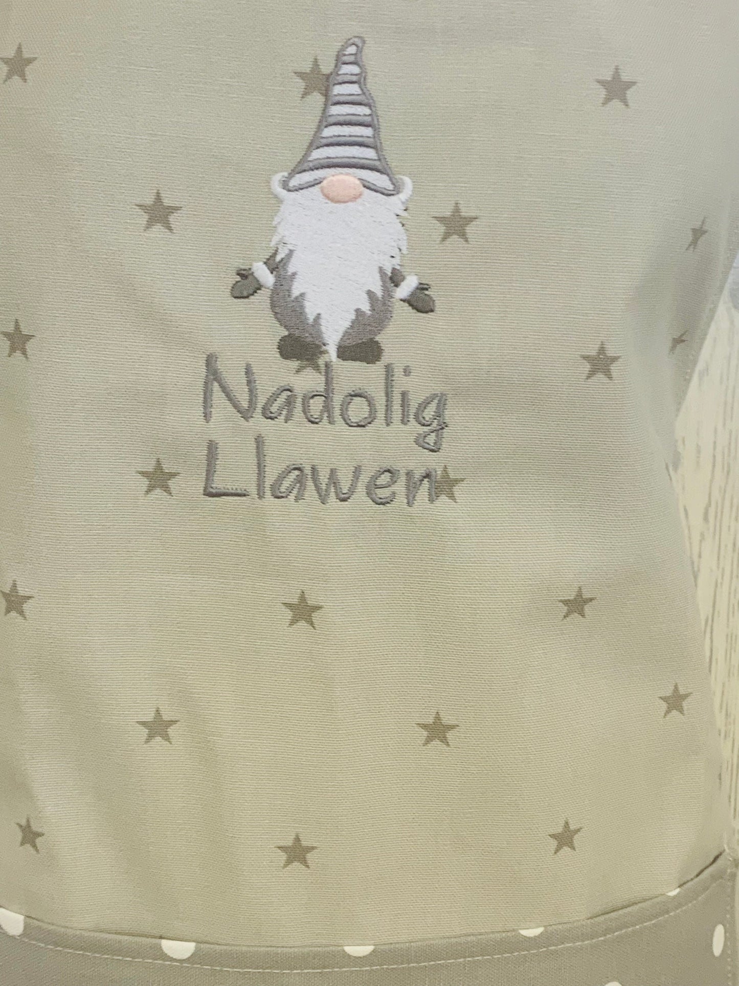 Christmas Apron-Nadolig Llawen Festive gnome apron- Christmas Adult Apron -Grey Gnome Apron