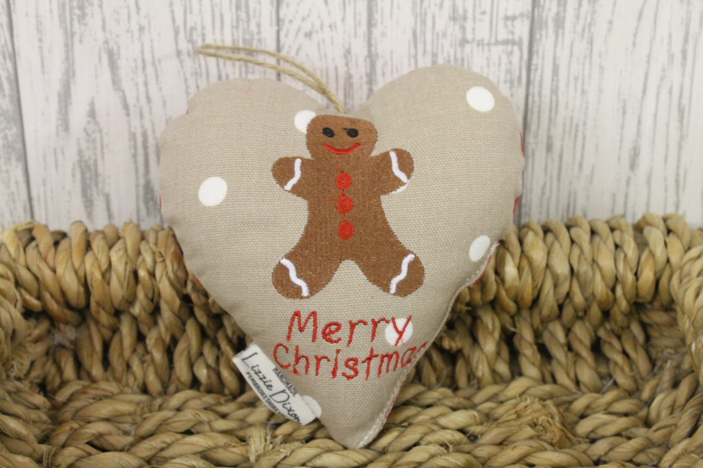 Merry Christmas Gingerbread Man Hanging Heart- Nadolig Llawen hanging heart- Festive Gingerbread man -Christmas decorative Hanging Ornament