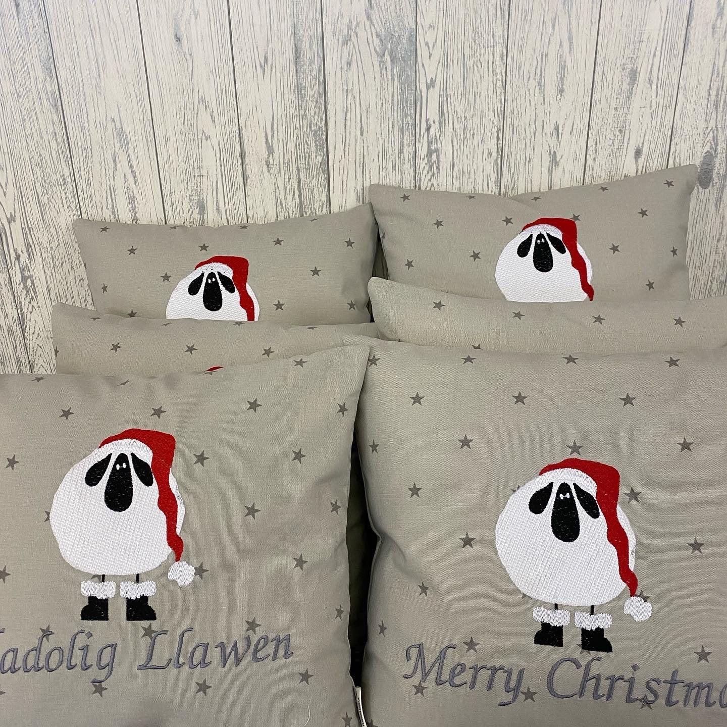 16” Christmas Sheep Cushion - Nadolig Llawen Sheep- Christmas Cushion Welsh Christmas Cushion -decorative pillow Cover festive decoration