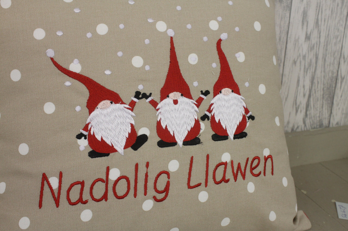 16” Christmas Gnomes Cushion, Festive Cushion-Festive Gnomes- Welsh Christmas Gnomes-Nadolig Llawen.