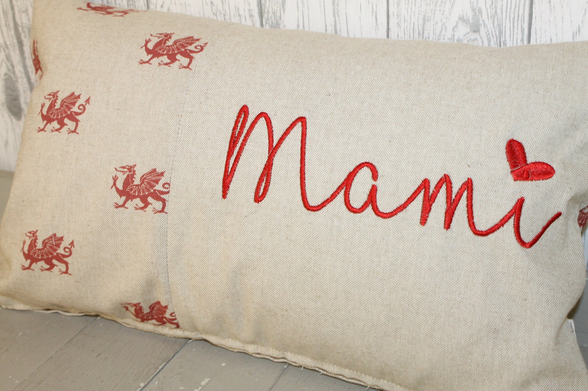 Mother's Day Gift, Welsh Mami Gift Personalised Cushion, Gift for Mum. Gift for Mamgu, Grandma-Personalised Mothers Gift -Red Dragon Fabric