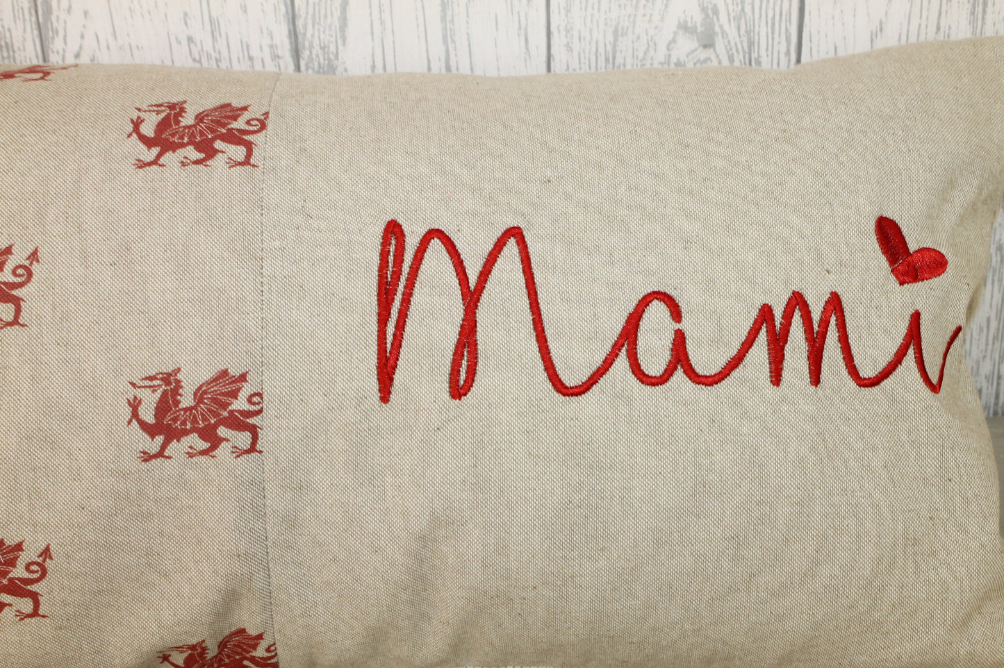 Mother's Day Gift, Welsh Mami Gift Personalised Cushion, Gift for Mum. Gift for Mamgu, Grandma-Personalised Mothers Gift -Red Dragon Fabric