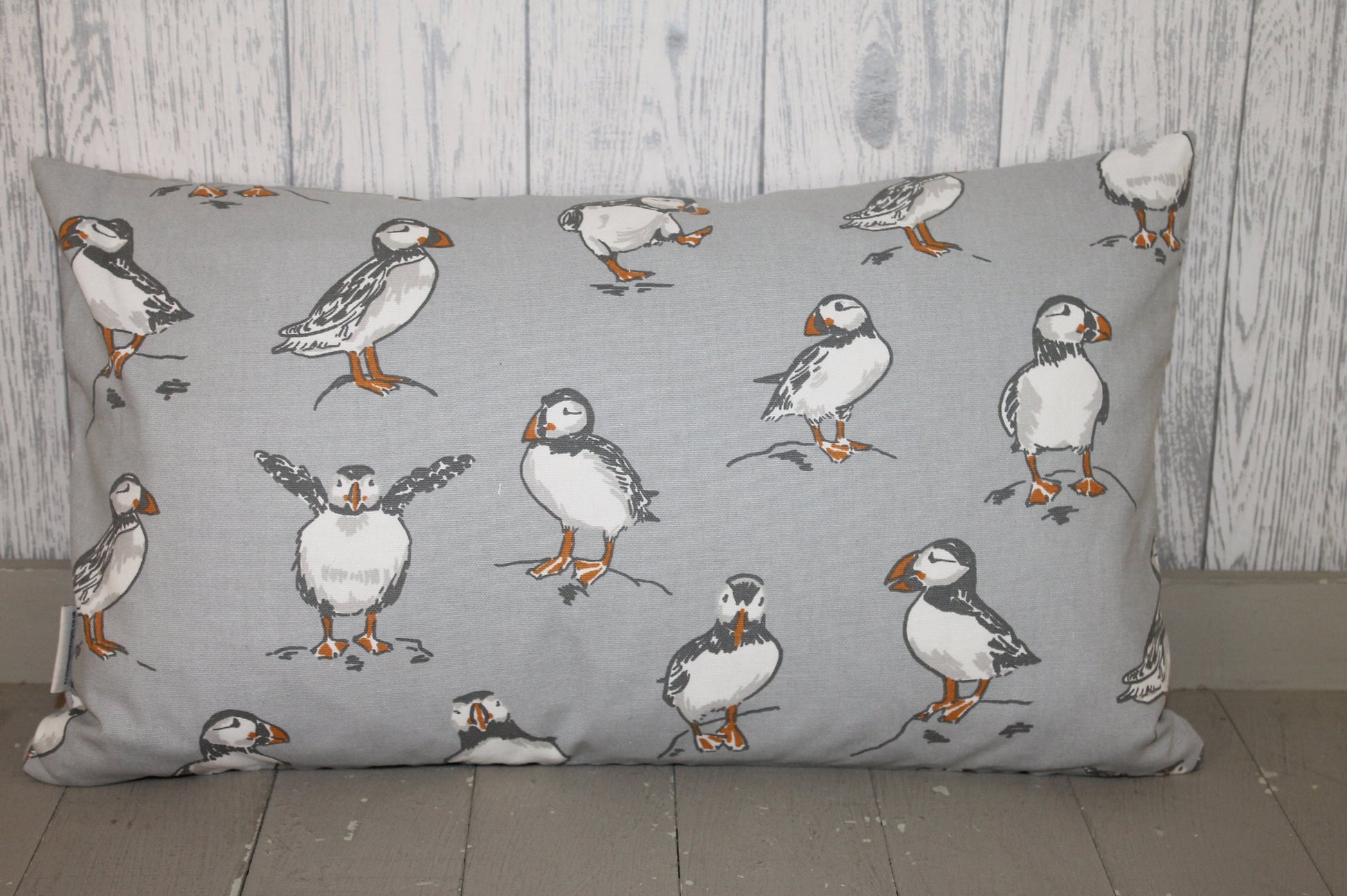 Personalised Puffin cushion -14" Nautical and Puffin - embroidered puffin pillow - puffin gift -Personalised Puffin pillow - bird cushion