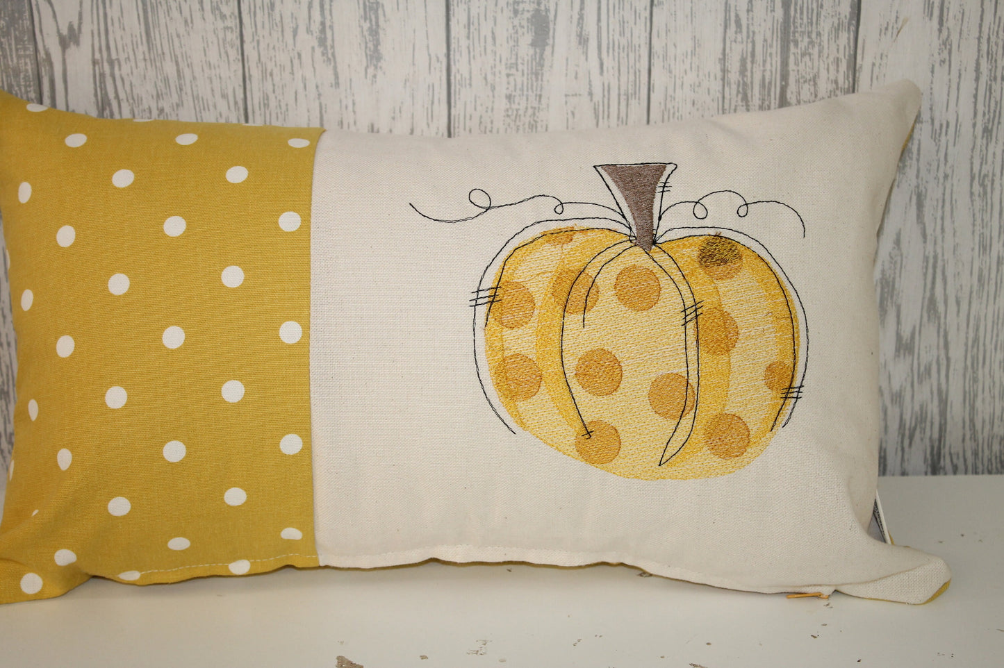 Pumpkin Cushion- Autumn Cushion -Mustard Dotty and Pumpkin Panel Long Cushion- Autumnal Decoration-Autumnal Cushion- Pumpkin Cushion-