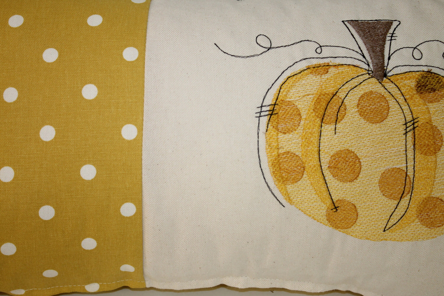 Pumpkin Cushion- Autumn Cushion -Mustard Dotty and Pumpkin Panel Long Cushion- Autumnal Decoration-Autumnal Cushion- Pumpkin Cushion-