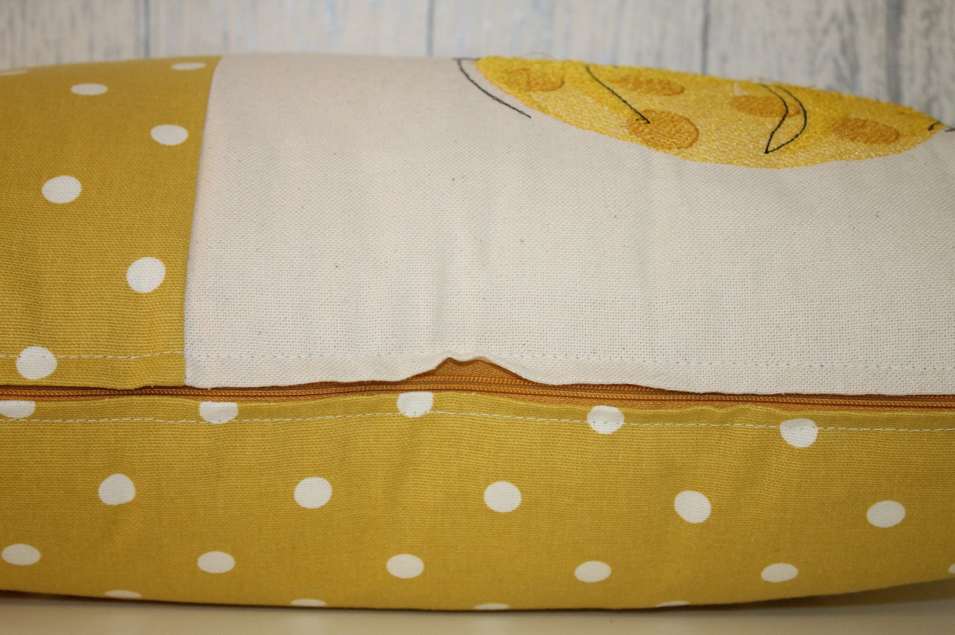 Pumpkin Cushion- Autumn Cushion -Mustard Dotty and Pumpkin Panel Long Cushion- Autumnal Decoration-Autumnal Cushion- Pumpkin Cushion-