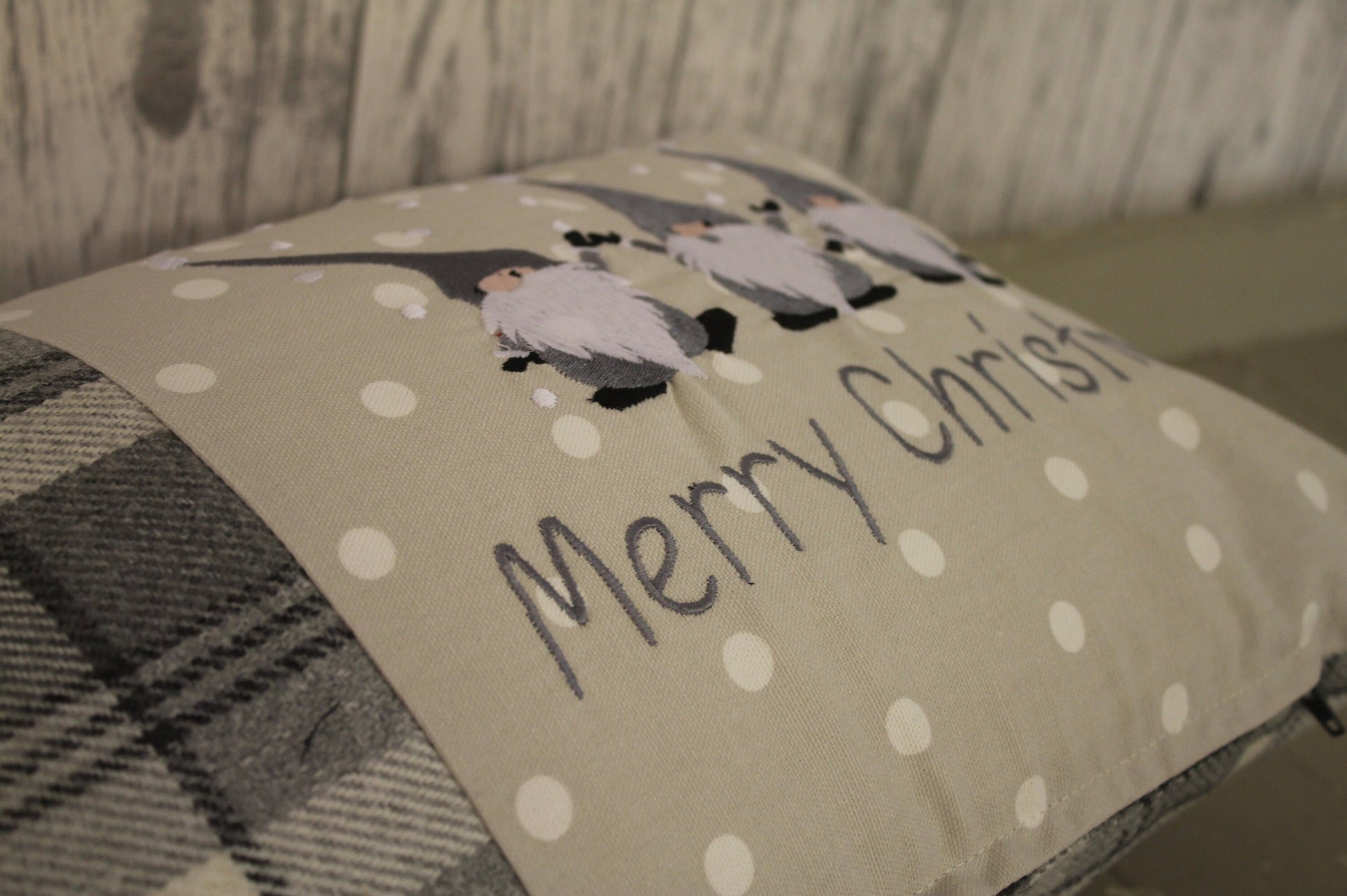 Grey Christmas Gnomes Cushion, Merry Christmas Festive Cushion-Festive Gnomes- Christmas Gnomes- Grey Gnomes